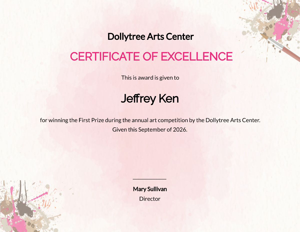 Painting Competition Excellence Certificate Template