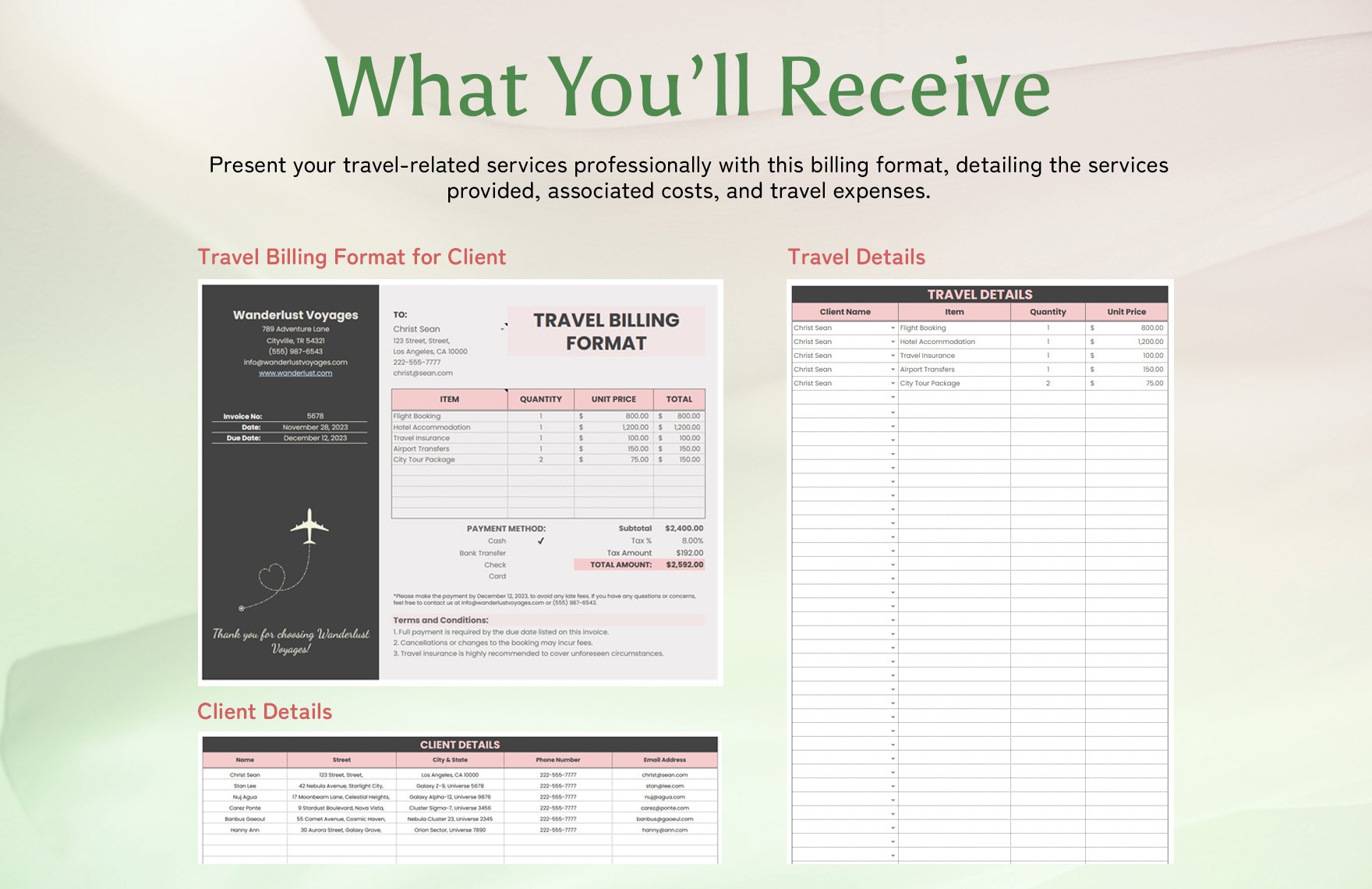 Travel Billing Format for Client Template