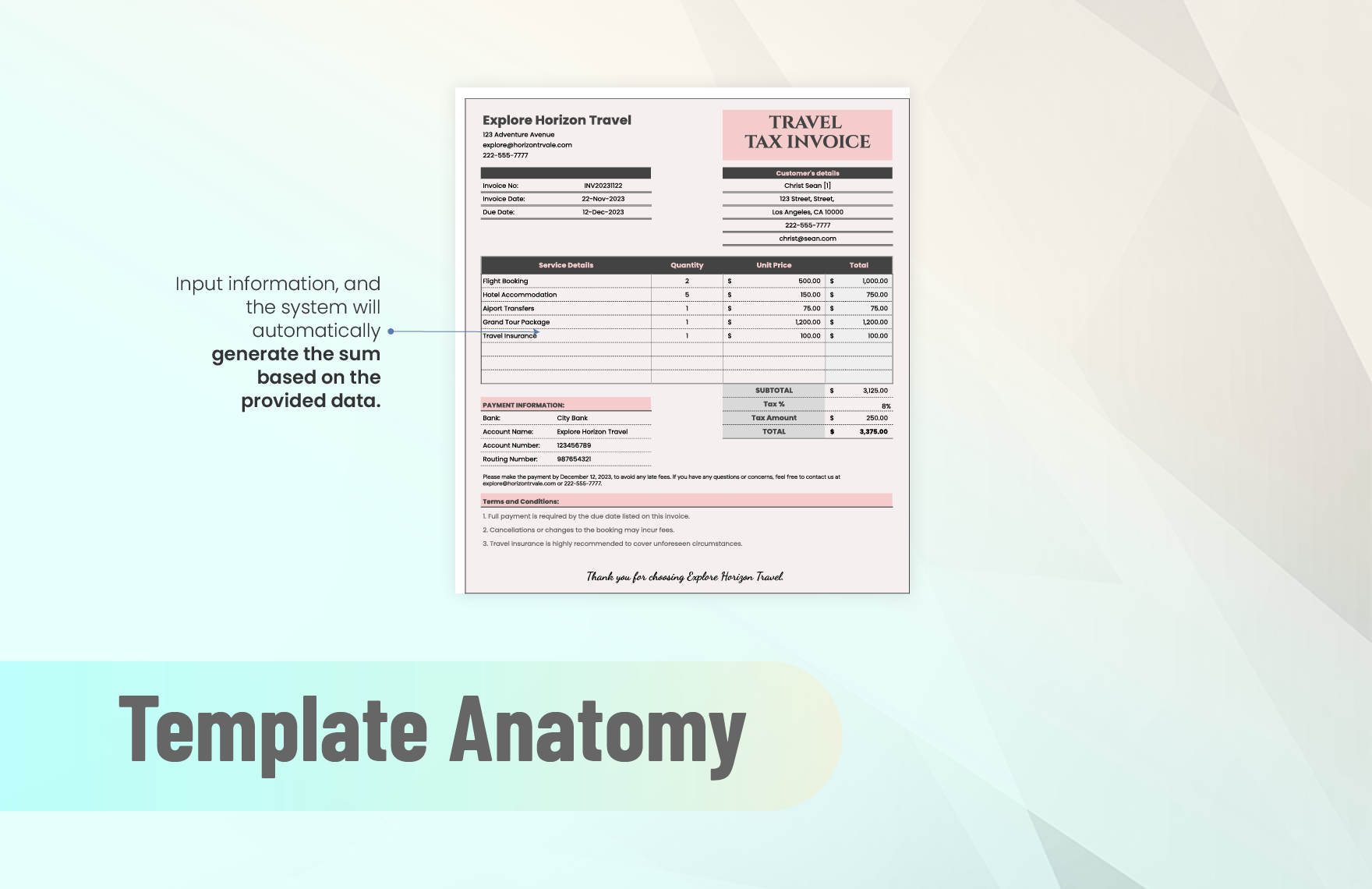 Travel Tax Invoice Template