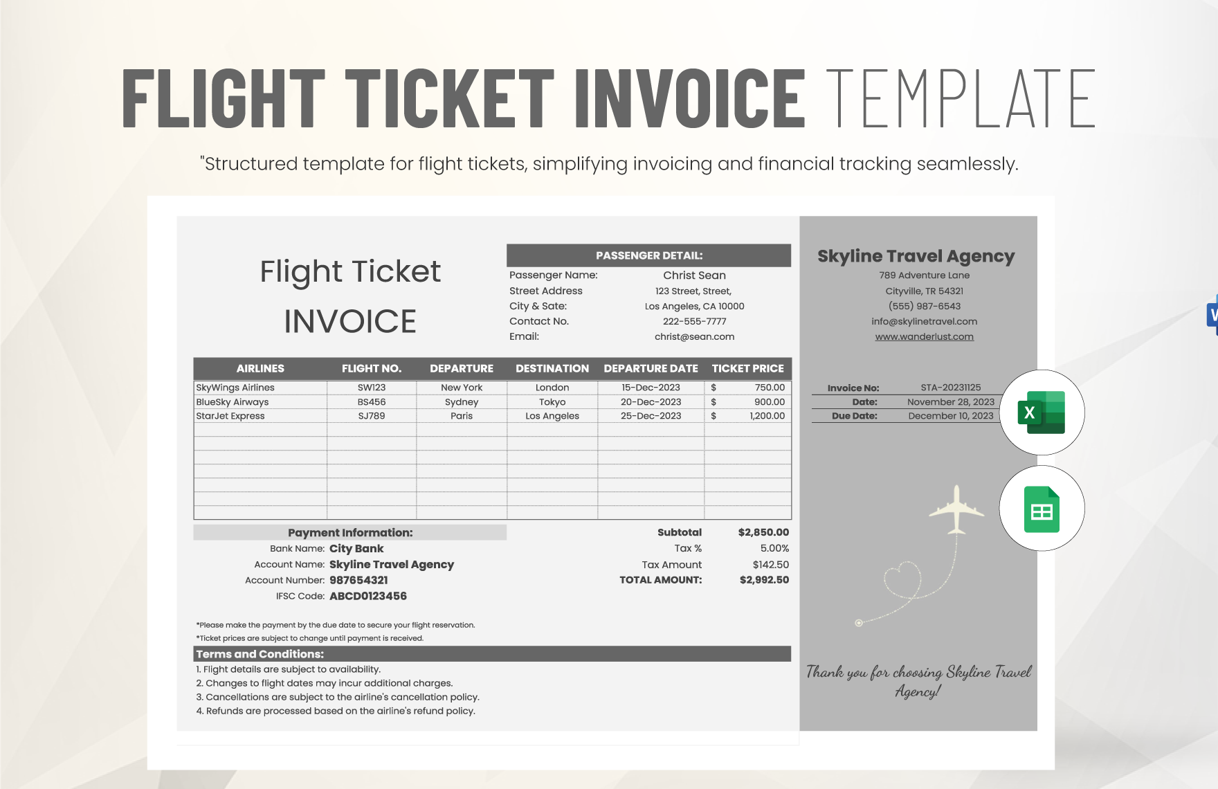 Flight Ticket Invoice Template