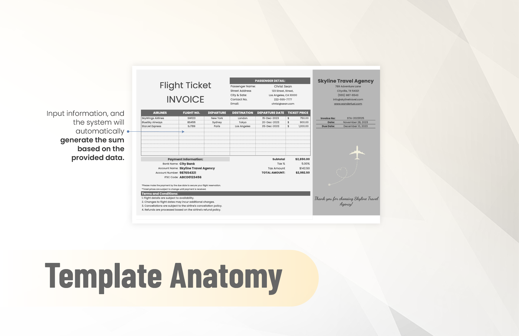 Flight Ticket Invoice Template