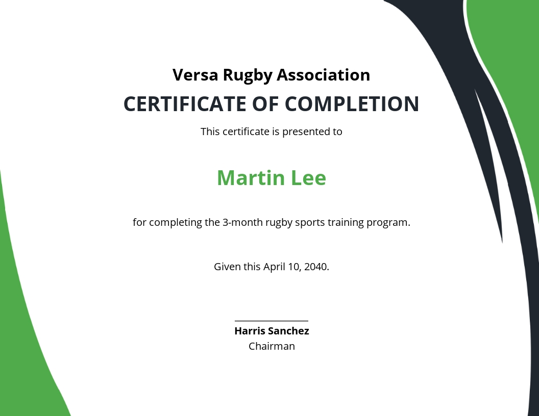Certificate of Rugby Completion Template - Google Docs, Word