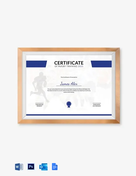 Free Rugby Training Certificate Template - Google Docs, Word, Outlook, PSD