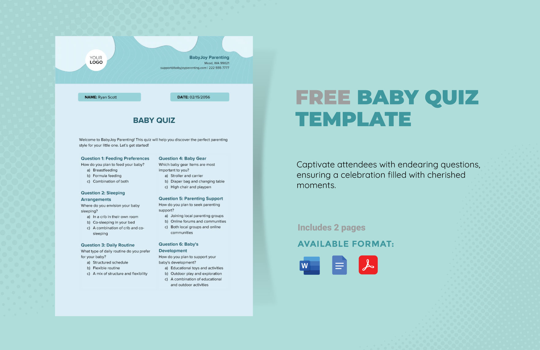 Baby Shower Quiz Free Google Docs Template 