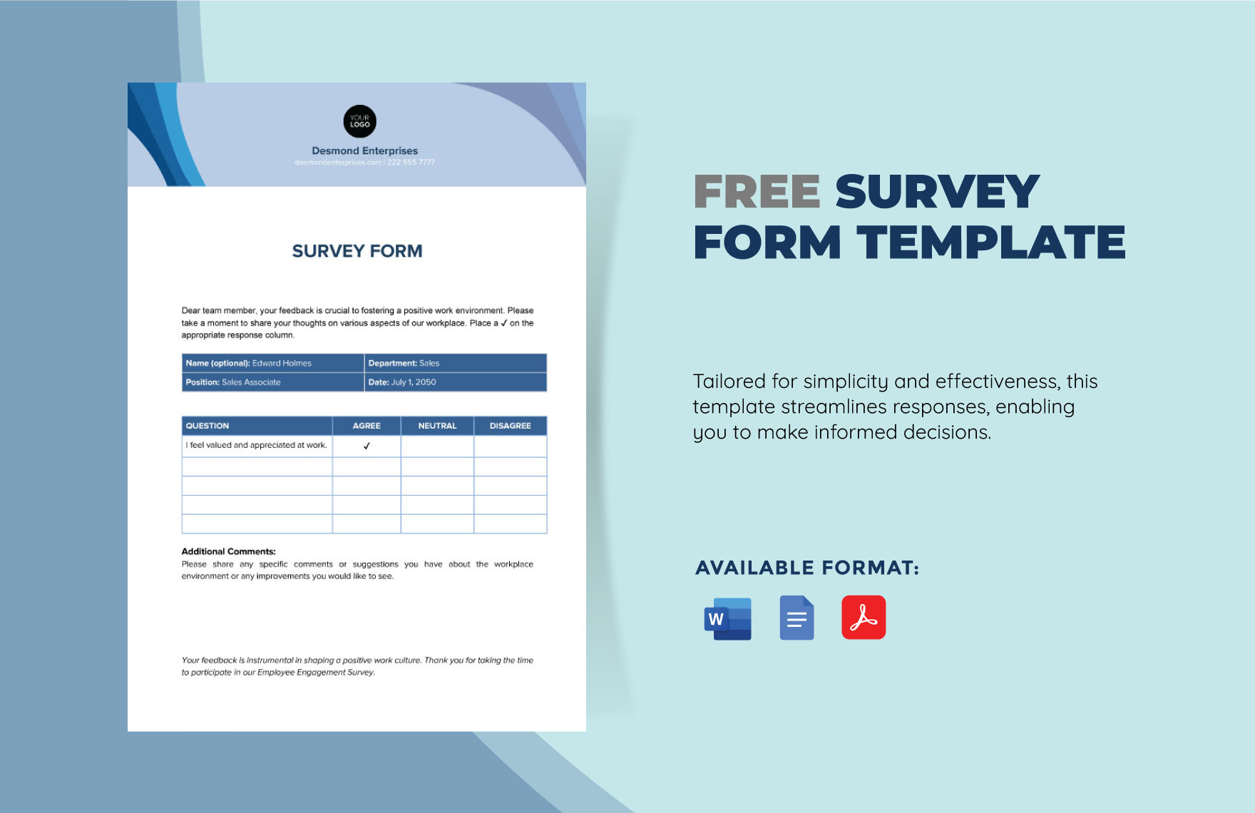 Free Survey Form Template in Word, Google Docs, PDF