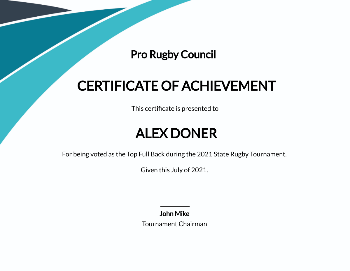 Achievement Certificate for Rugby Template