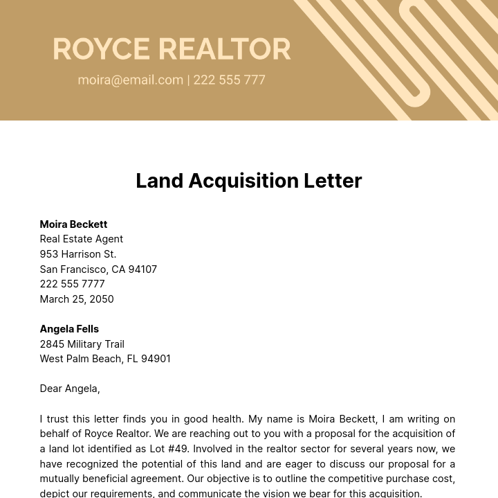 Land Acquisition Letter Template