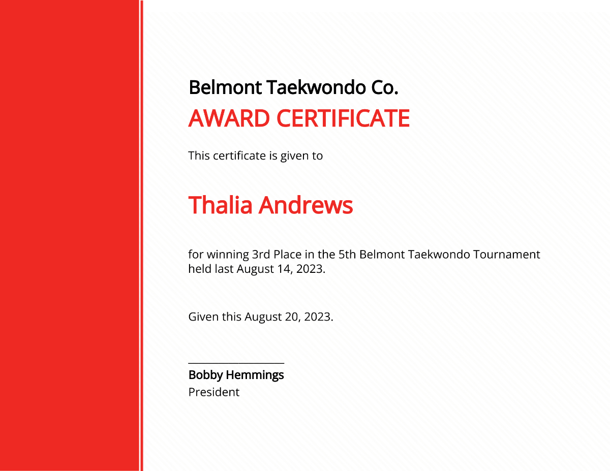 Editable Taekwondo Certificate Template