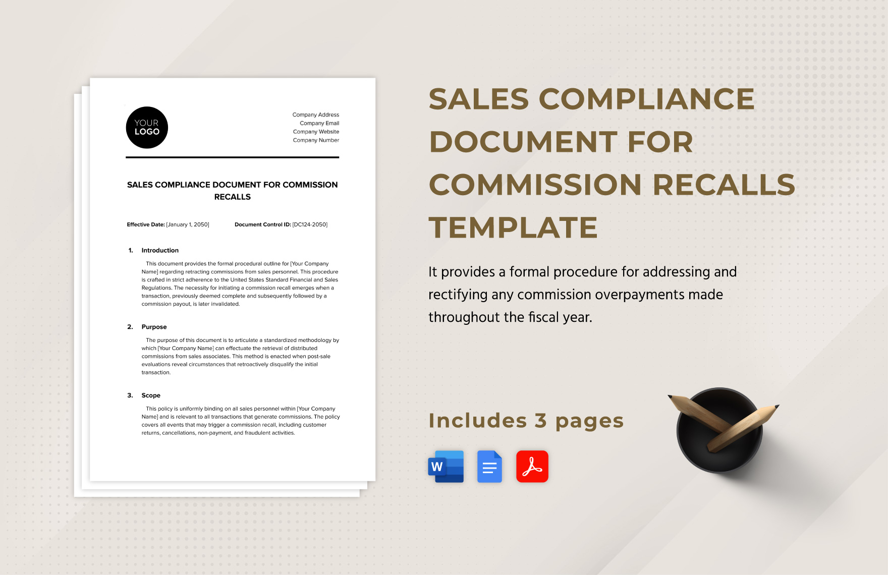 Sales Compliance Document for Commission Recalls Template in Word, Google Docs, PDF