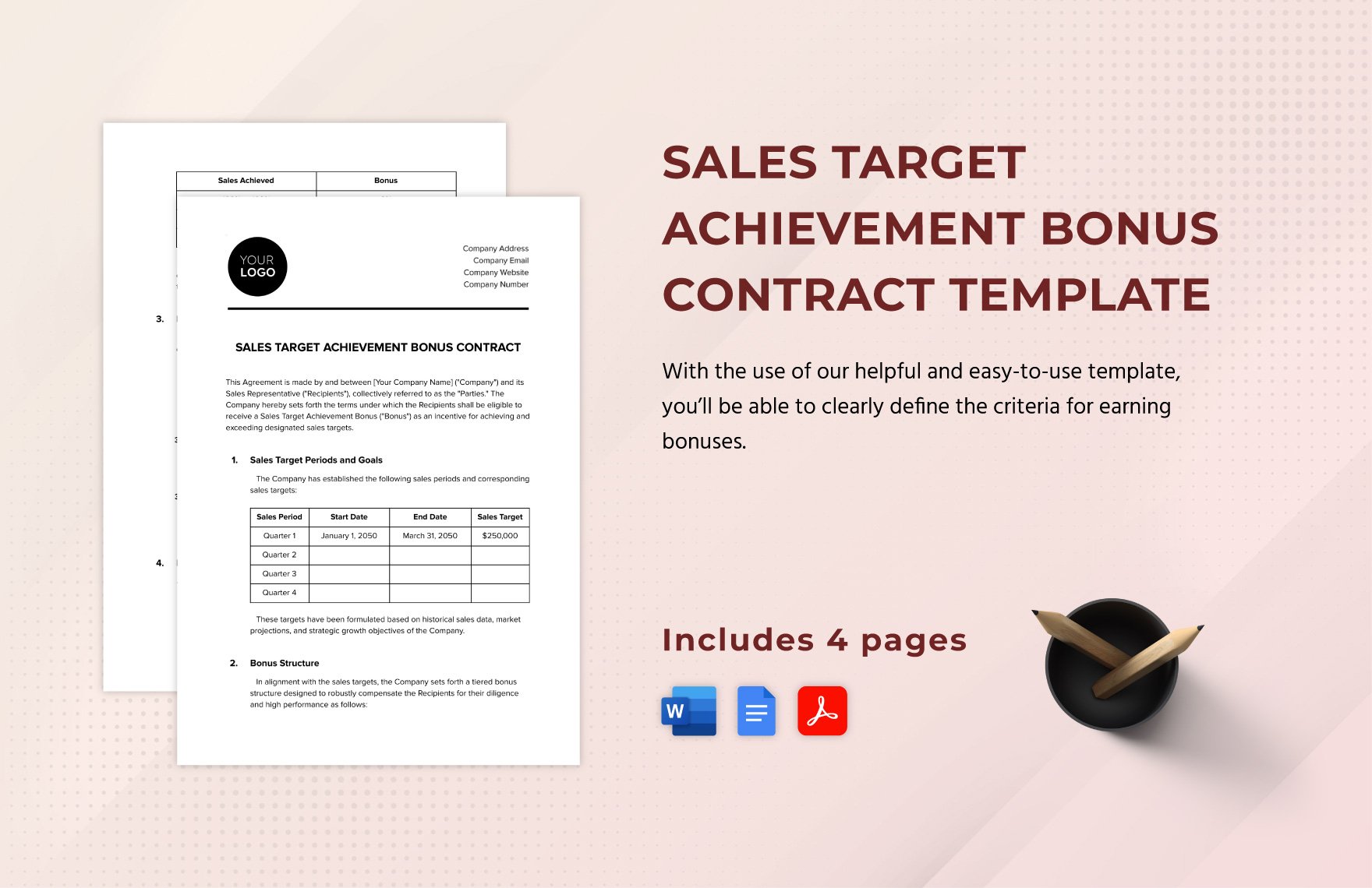 Sales Target Achievement Bonus Contract Template