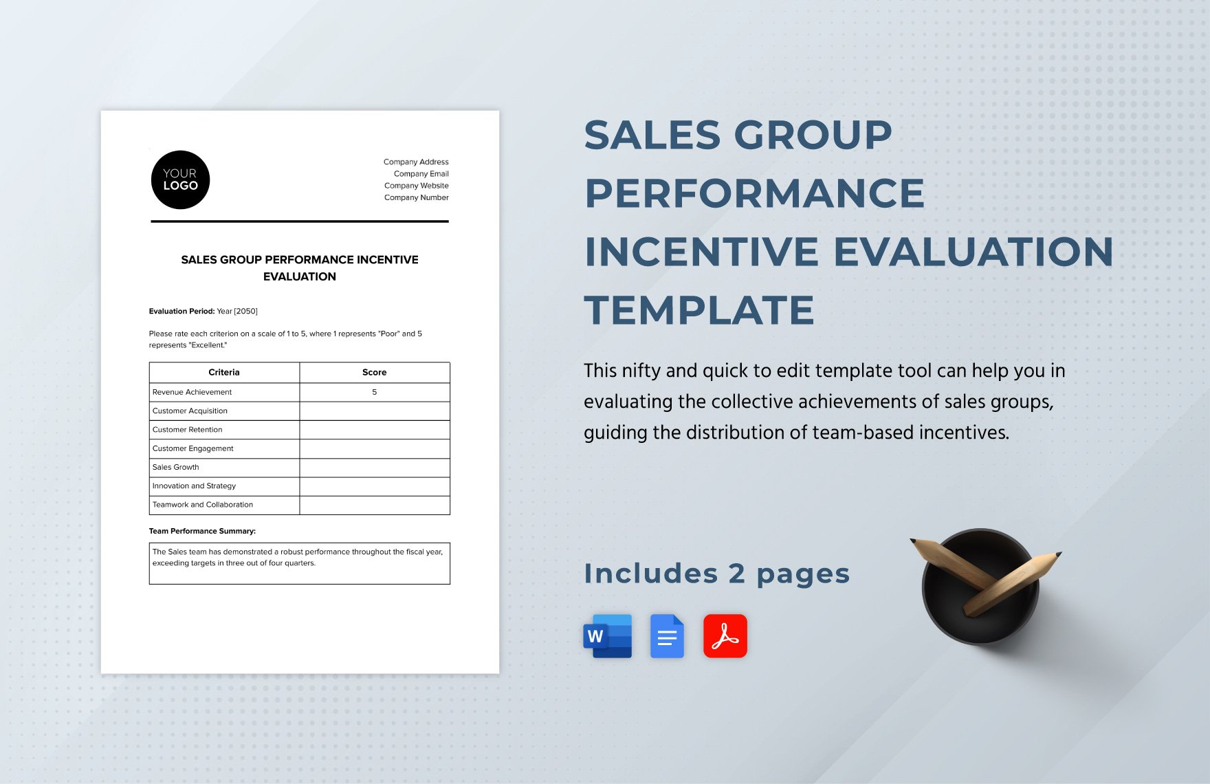Sales Group Performance Incentive Evaluation Template in Word, Google Docs, PDF