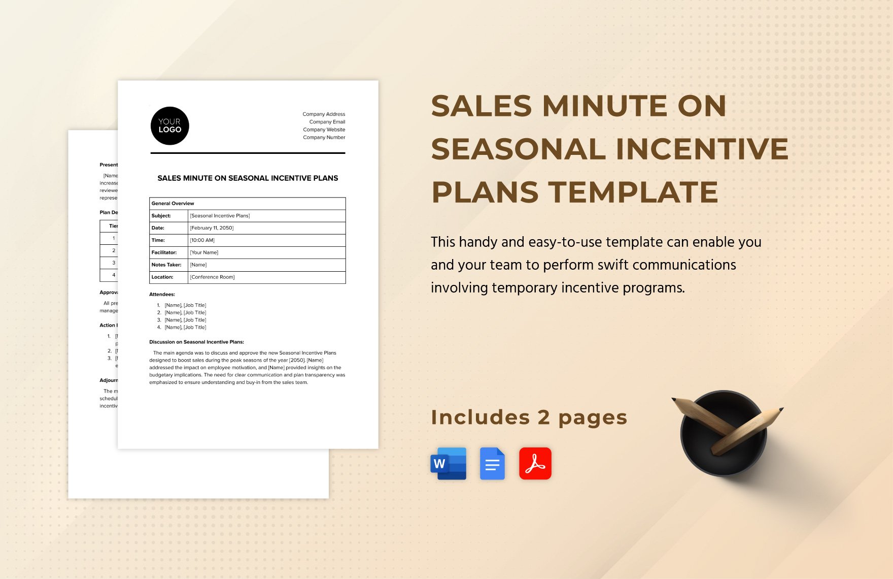 Sales Minute on Seasonal Incentive Plans Template