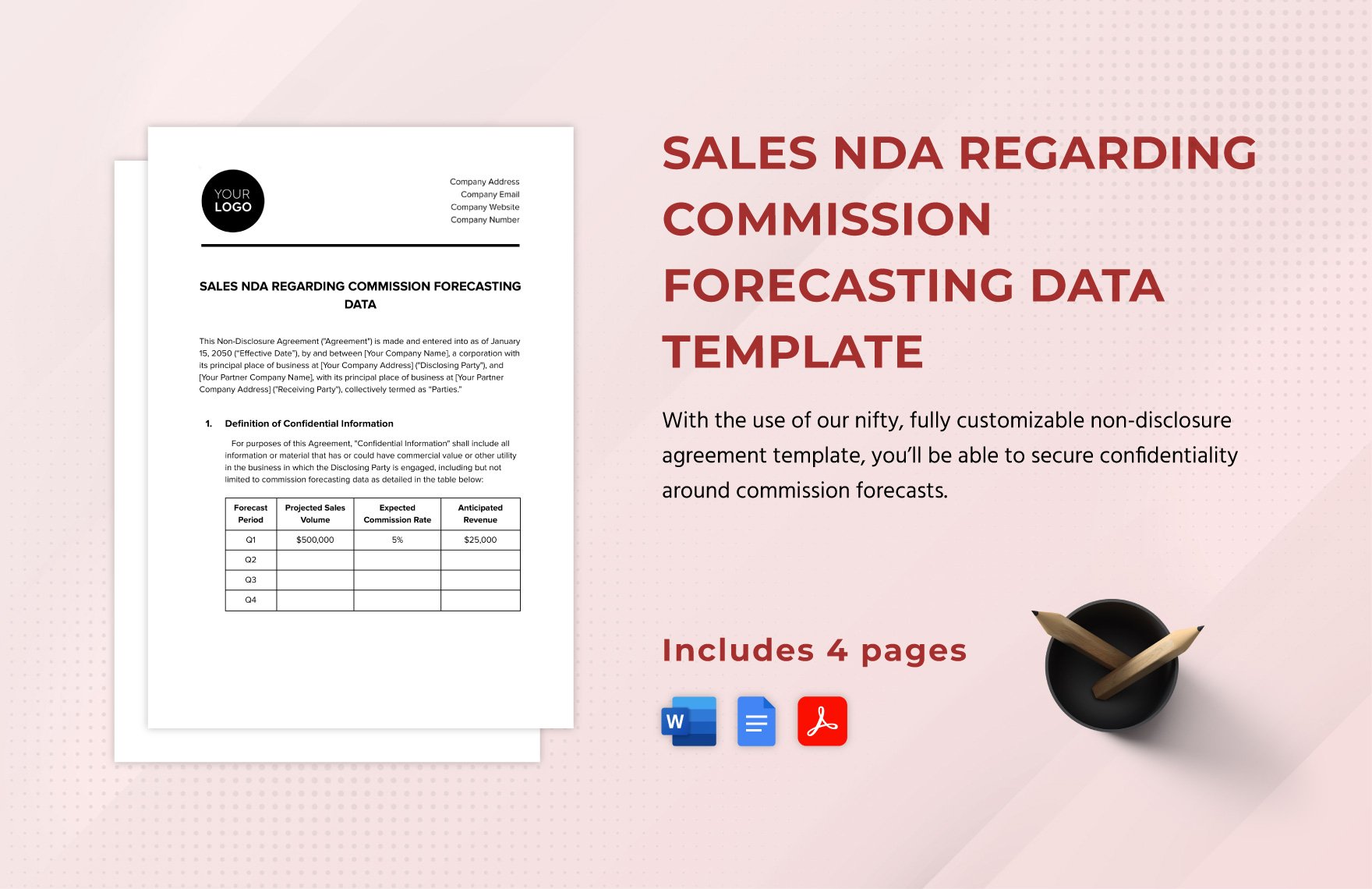 Sales NDA Regarding Commission Forecasting Data Template in Word, Google Docs, PDF