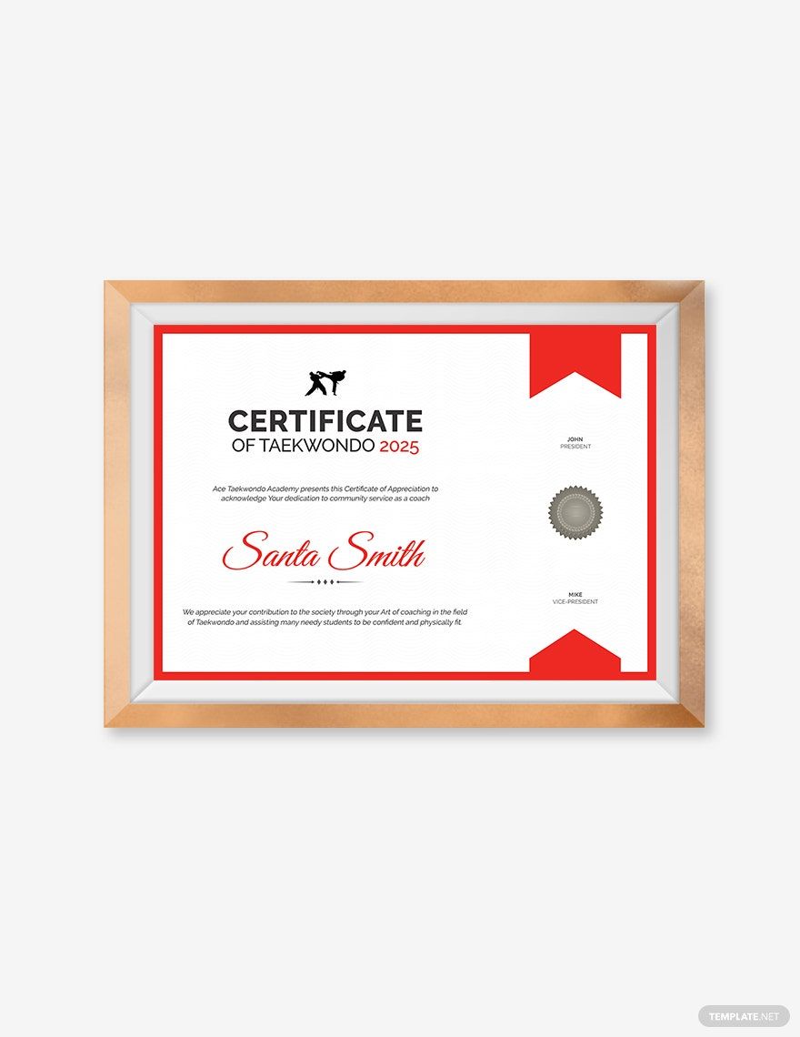 Taekwondo Coach Appreciation Certificate Template
