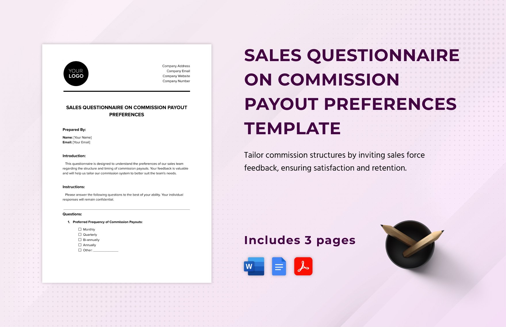 Sales Questionnaire on Commission Payout Preferences Template in Word, Google Docs, PDF