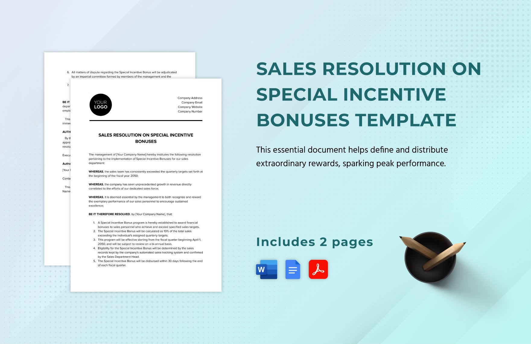 Sales Resolution on Special Incentive Bonuses Template in Word, Google Docs, PDF