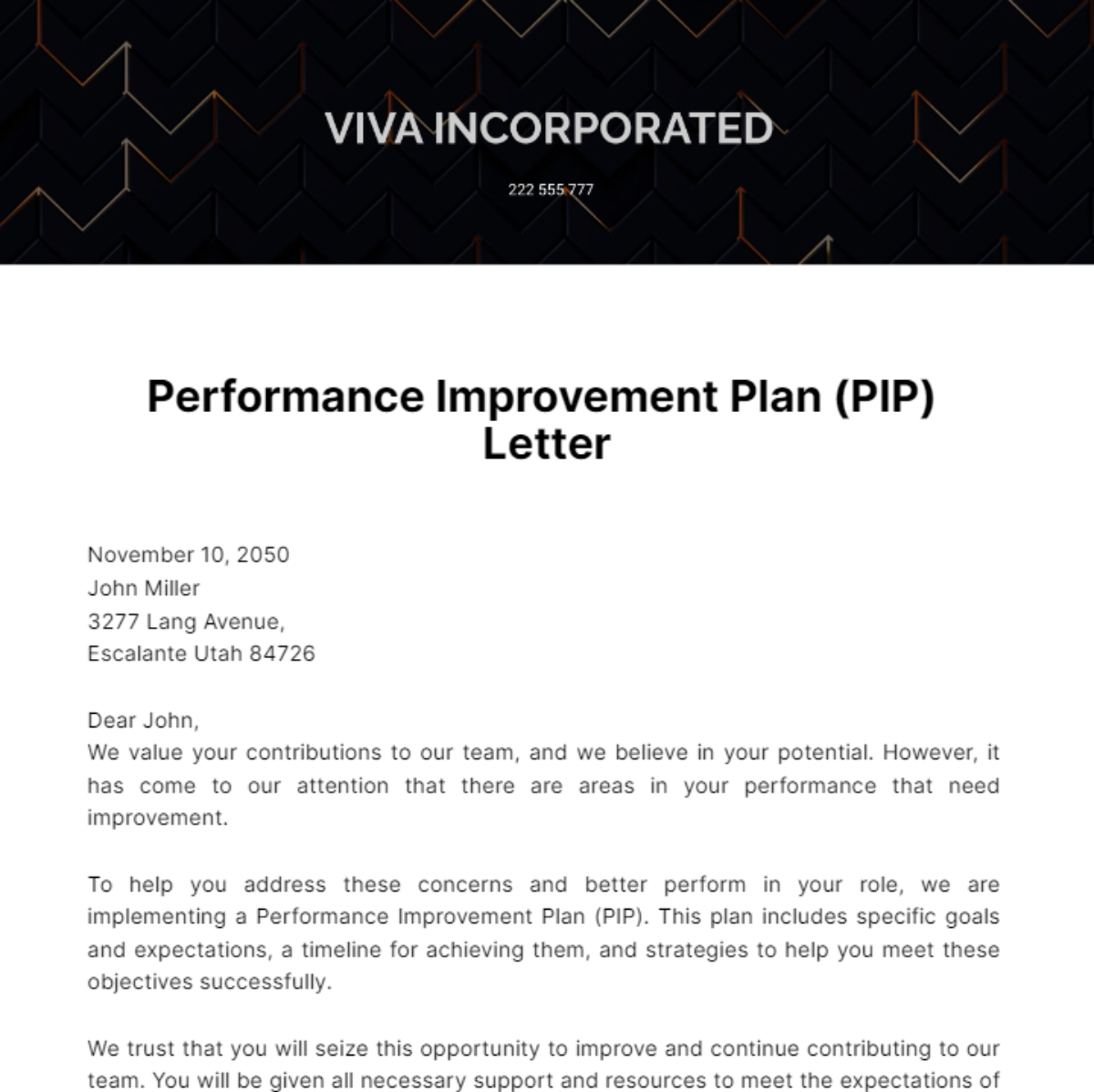 Performance Improvement Plan Letter Template