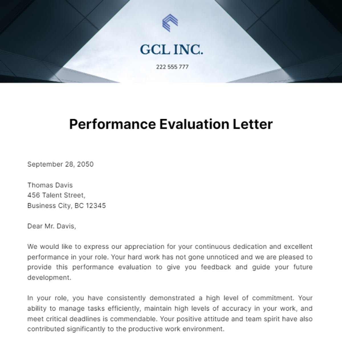 Free Performance Evaluation Letter Template