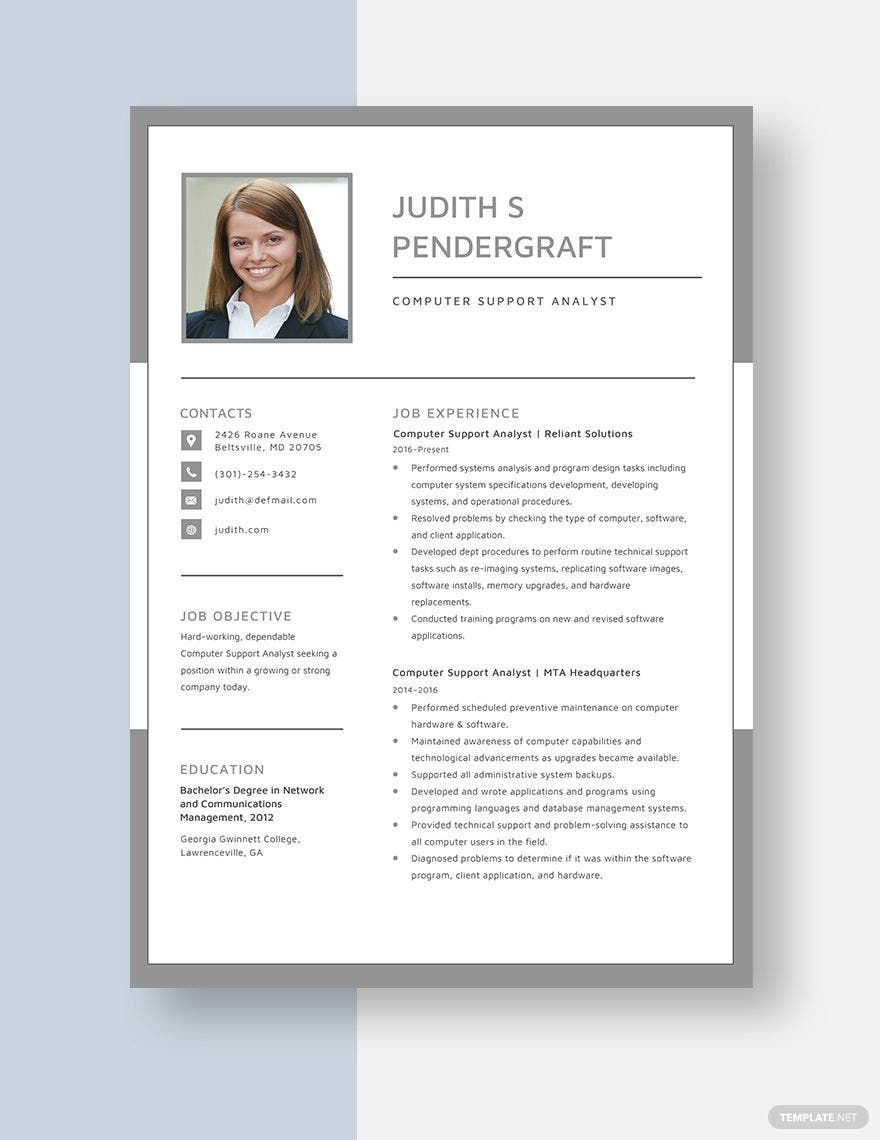 Free Computer Support Analyst Resume Template