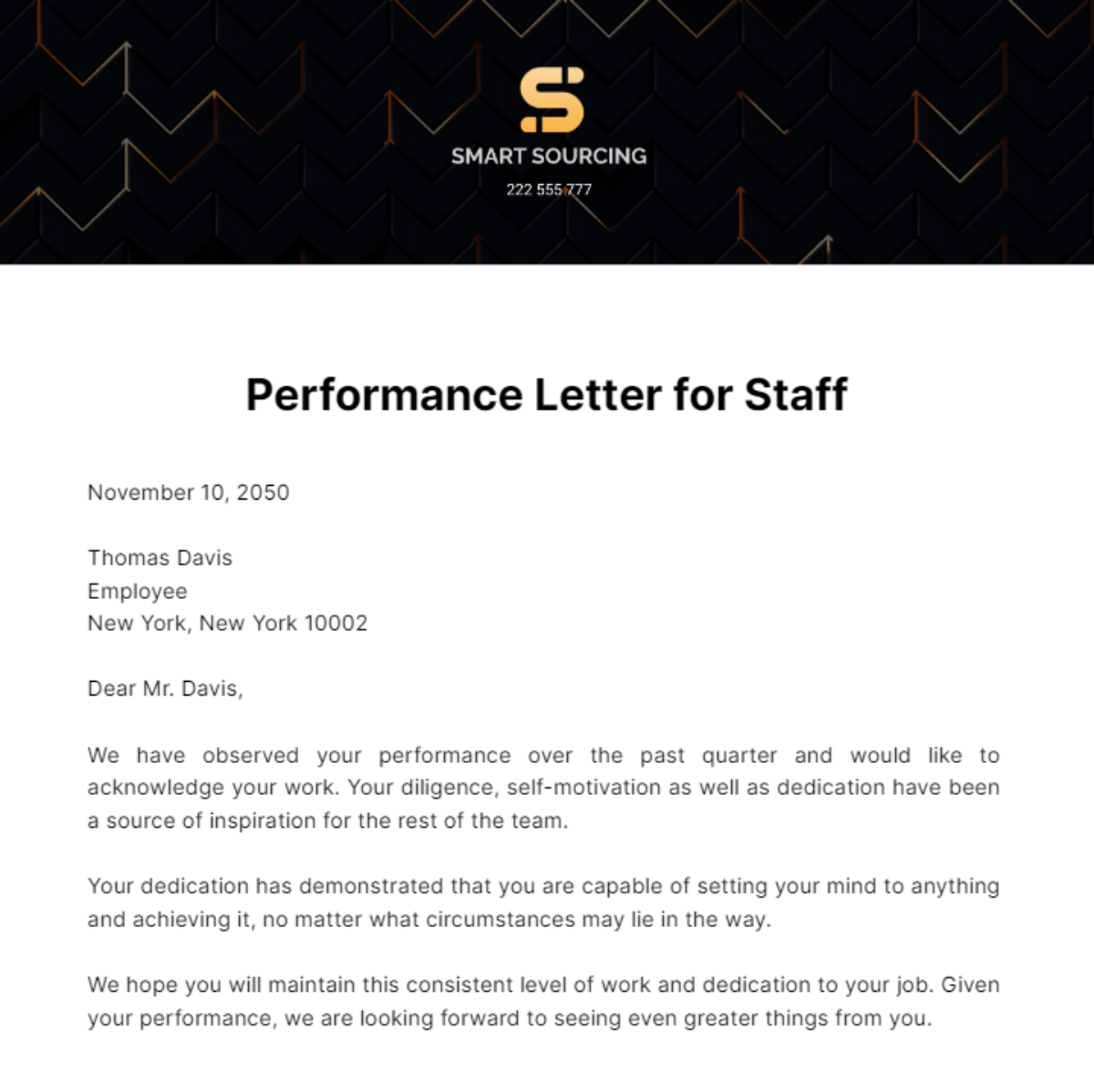 Free Performance Letter for Staff Template