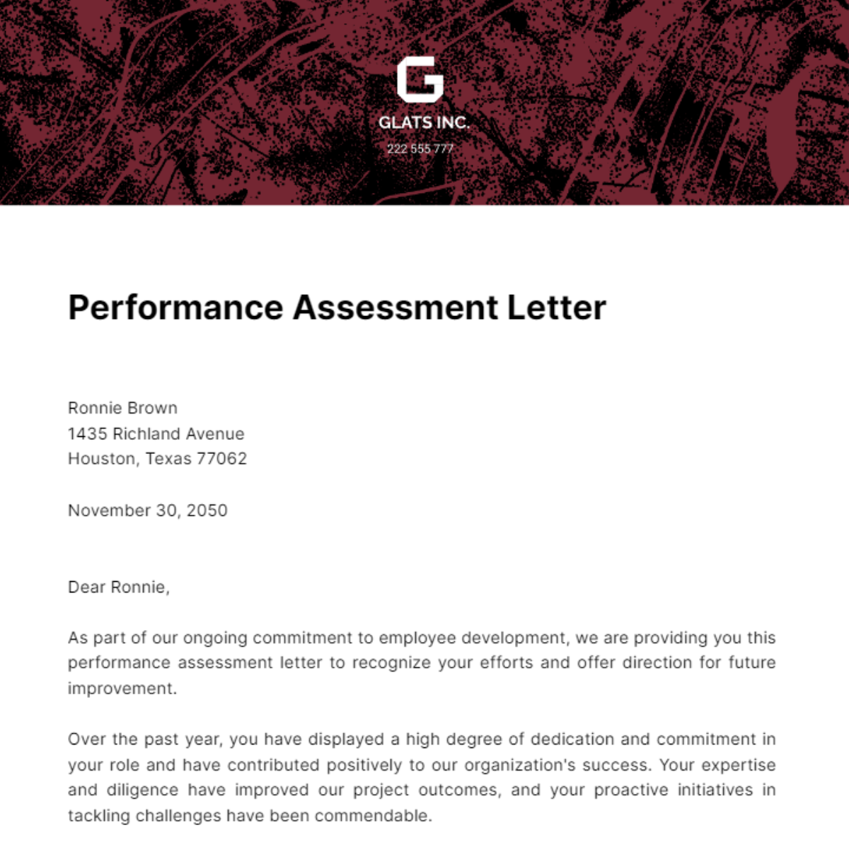 Performance Assessment Letter Template