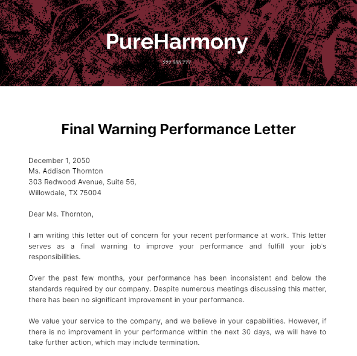 Final Warning Performance Letter Template