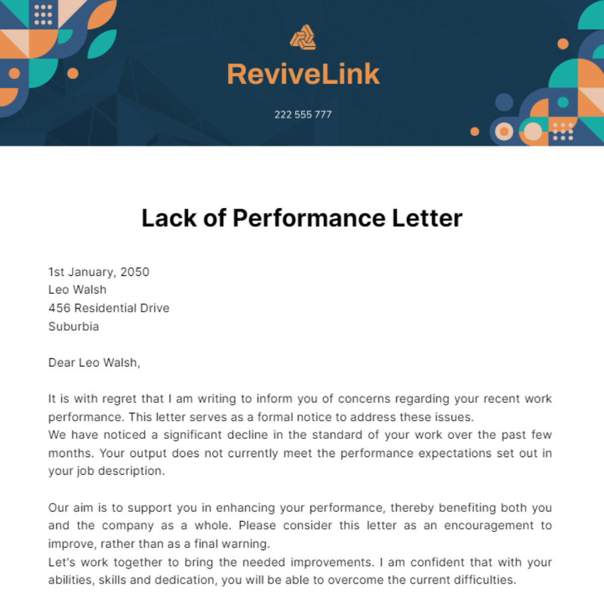 Lack of Performance Letter Template