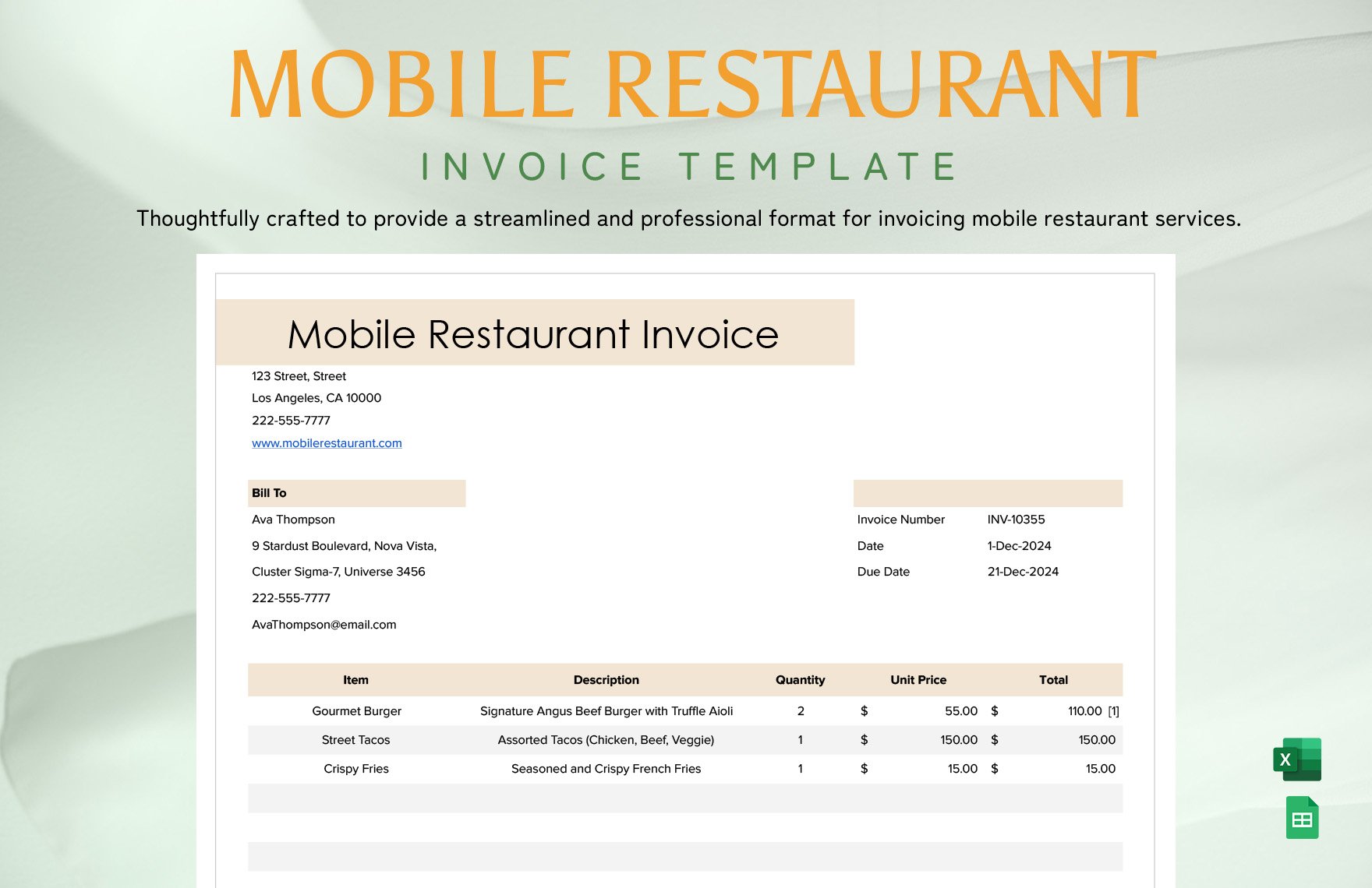 Mobile Restaurant Invoice Template