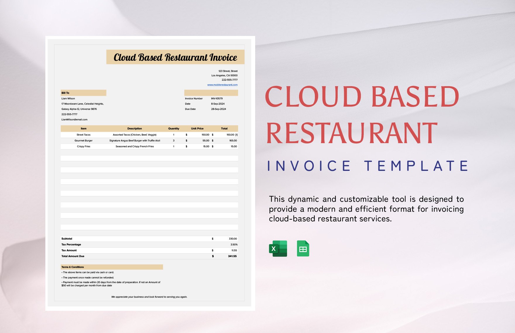 Cloud Based Restaurant Invoice Template