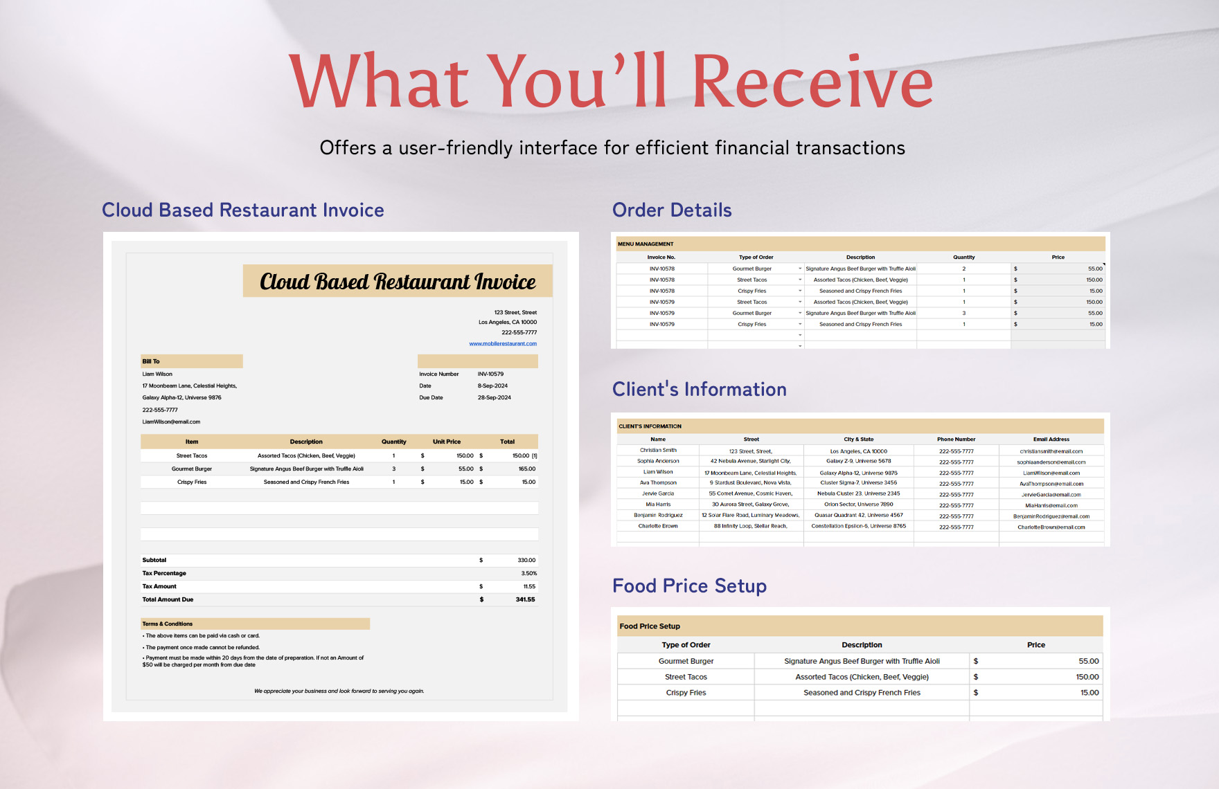 Cloud Based Restaurant Invoice Template