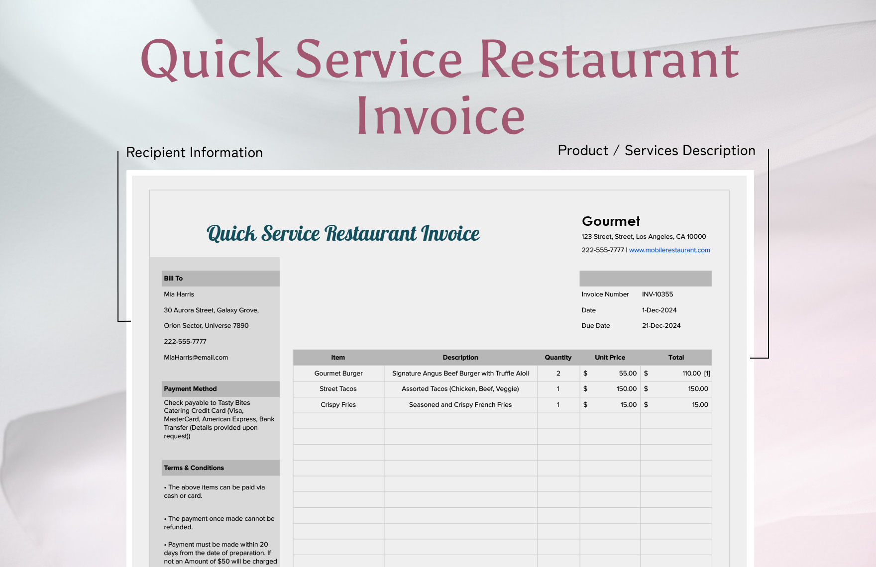 Quick Service Restaurant Invoice Template