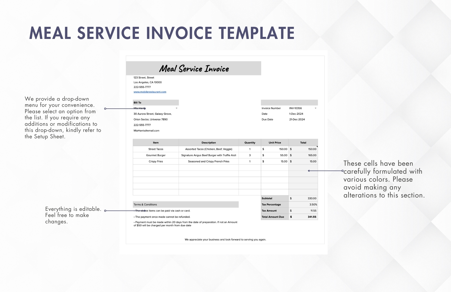 Meal Service Invoice Template