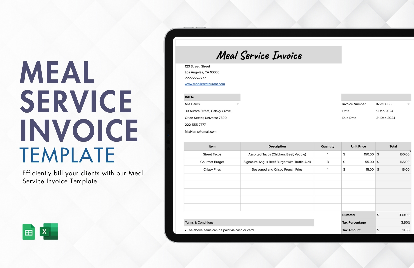 Meal Service Invoice Template