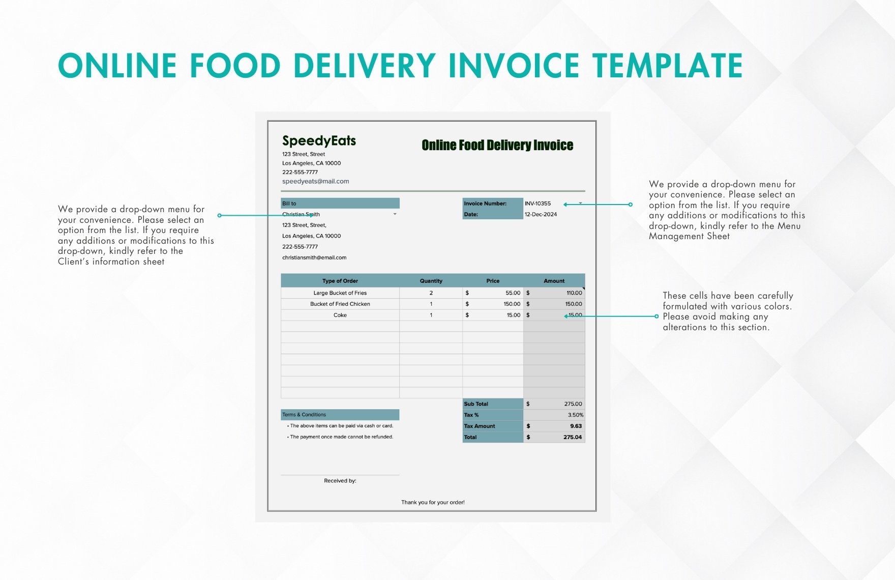 Online Food Delivery Invoice Template