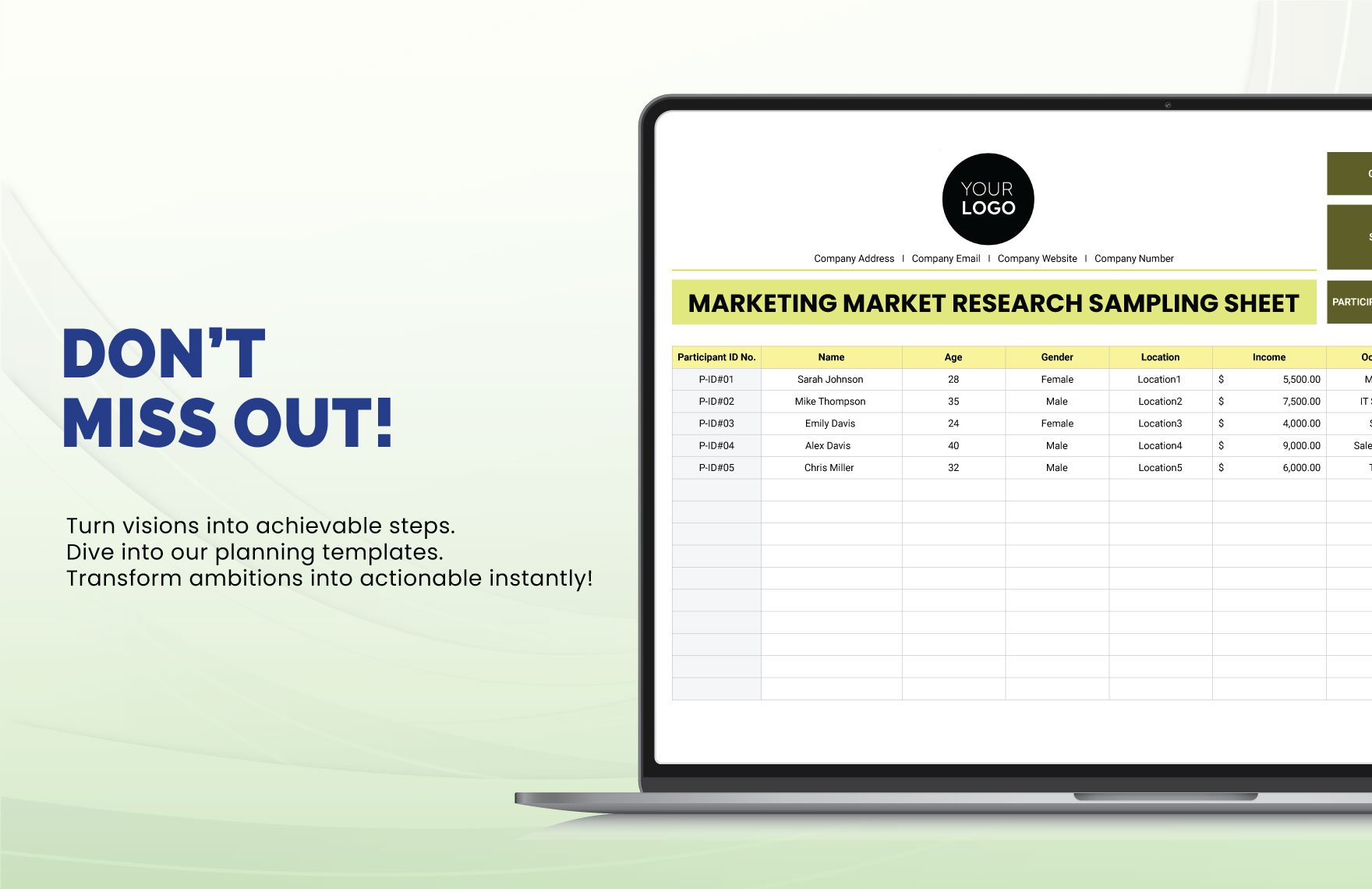 Marketing Market Research Sampling Sheet Template
