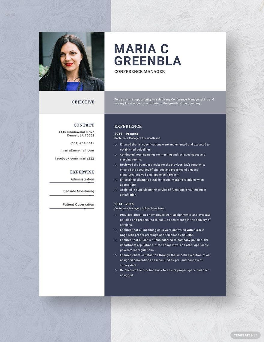 Free Conference Manager Resume Template
