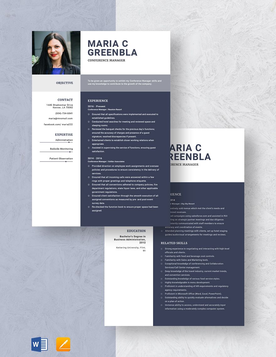 Conference Manager Resume