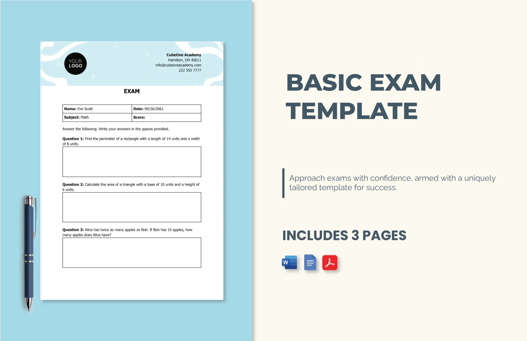 Free Basic Exam Template in Word, Google Docs, PDF