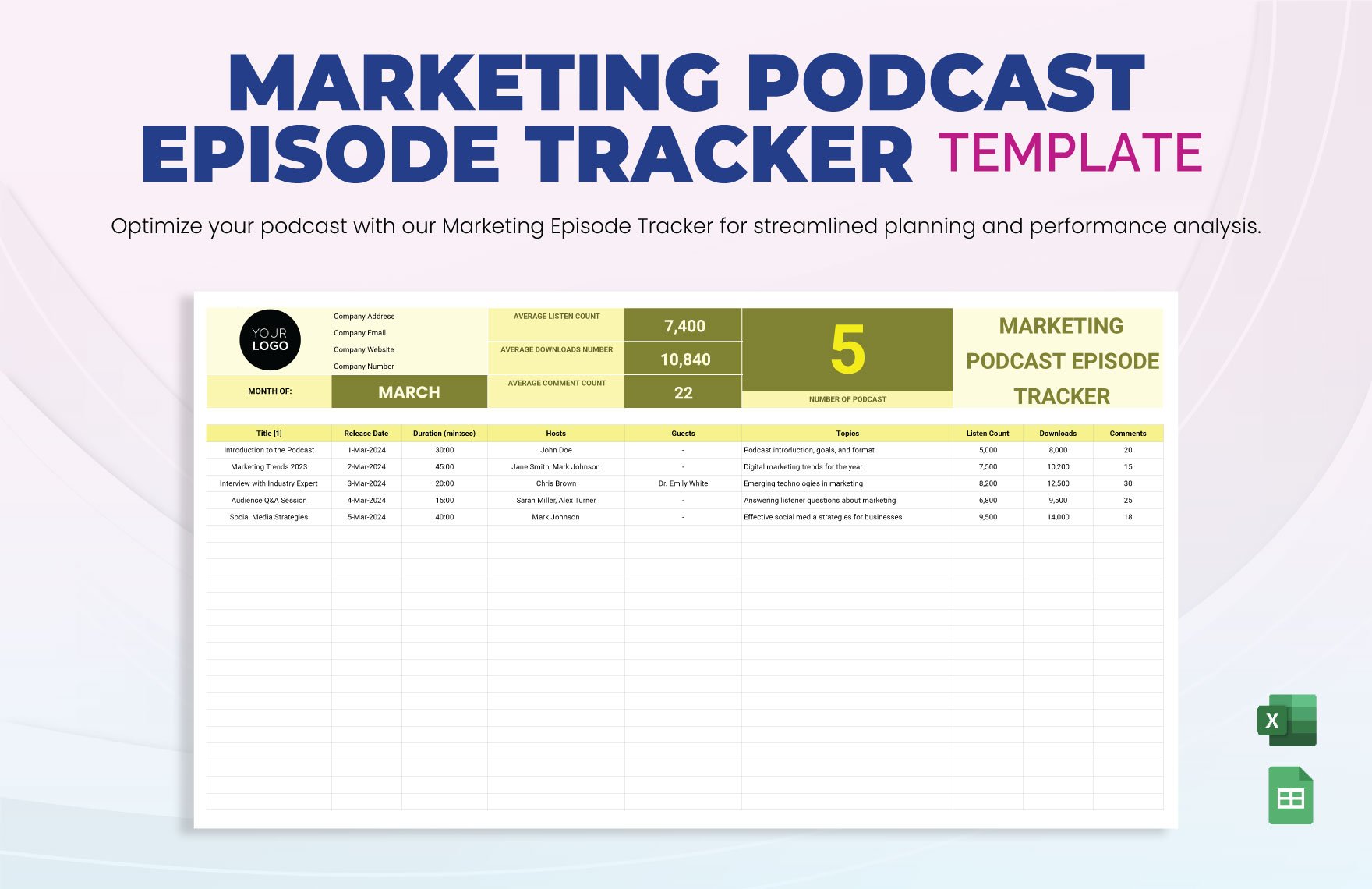 Marketing Podcast Episode Tracker Template