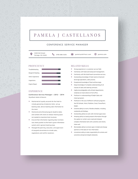Conference Service Manager Resume Template