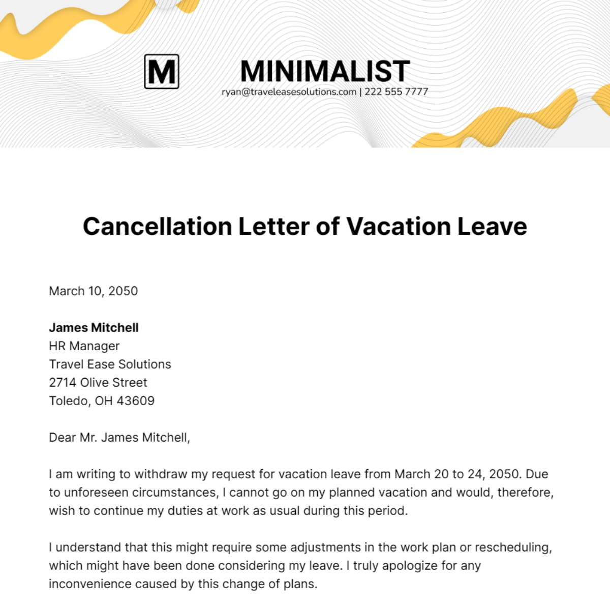 Cancellation of Vacation Leave Letter Template