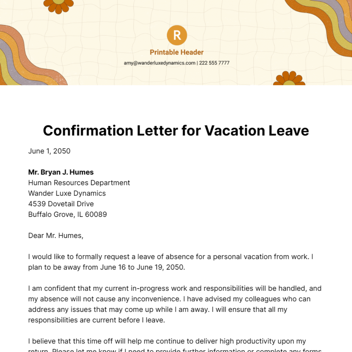 Confirmation Letter for Vacation Leave Template