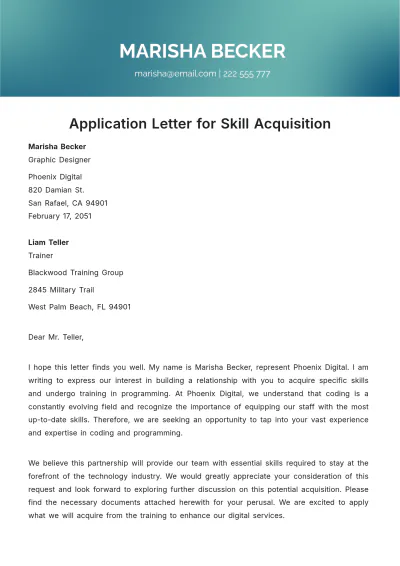 Free Application Letter for Skill Acquisition Template to Edit Online