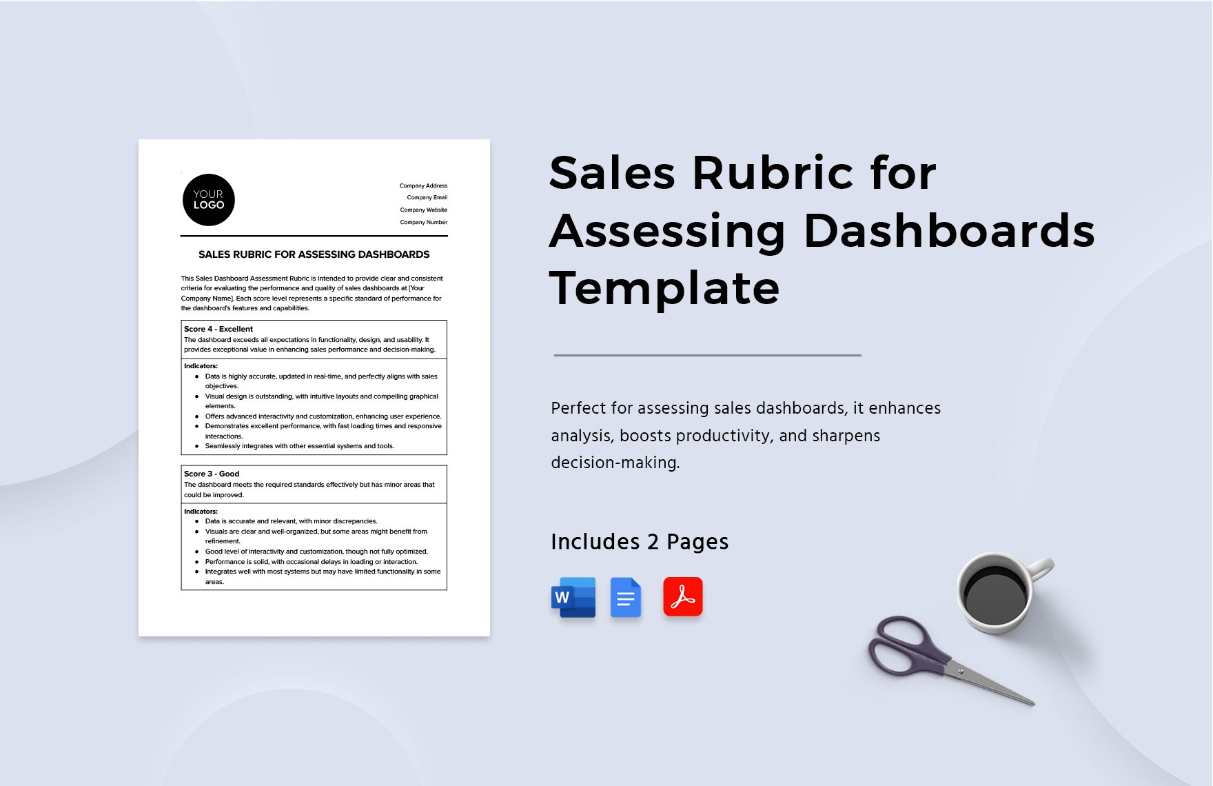 Sales Rubric for Assessing Dashboards Template in Word, Google Docs, PDF