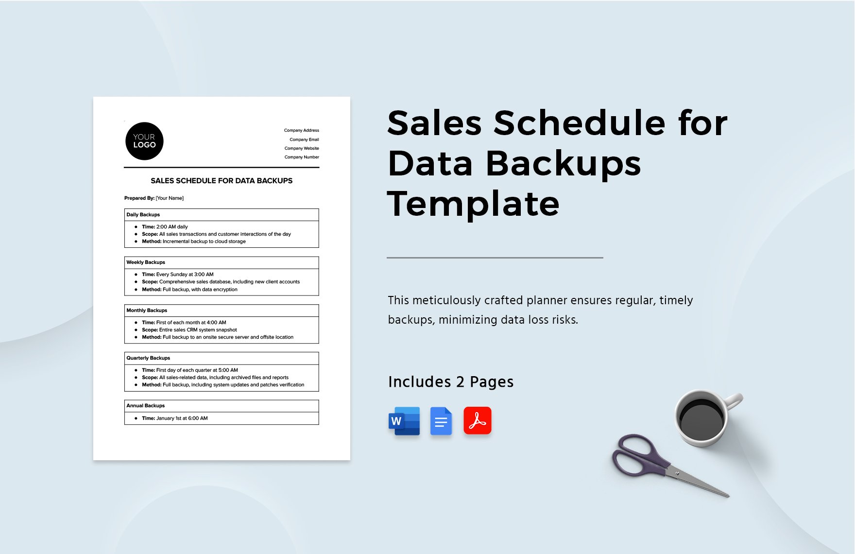 Sales Schedule for Data Backups Template in Word, Google Docs, PDF