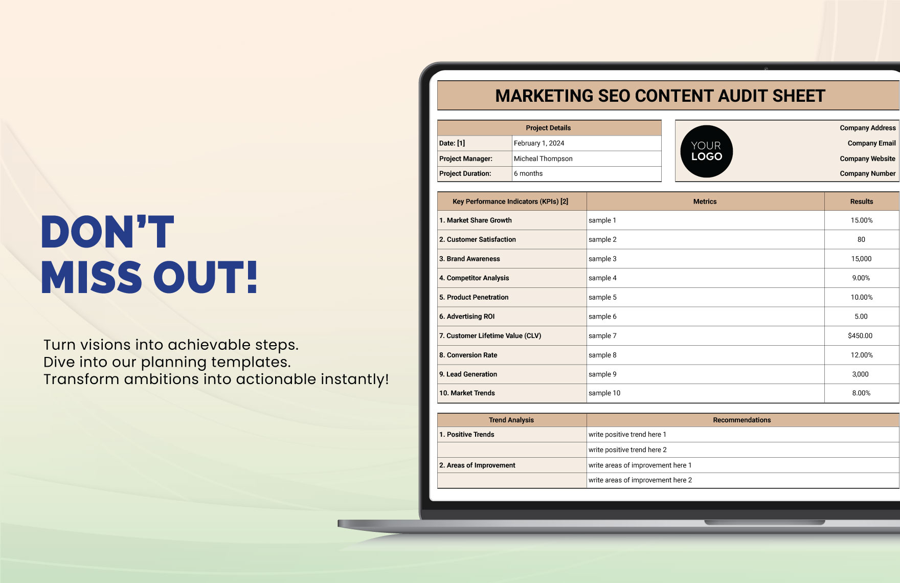 Marketing SEO Content Audit Sheet Template