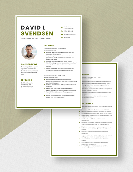 Construction Consultant Resume Download