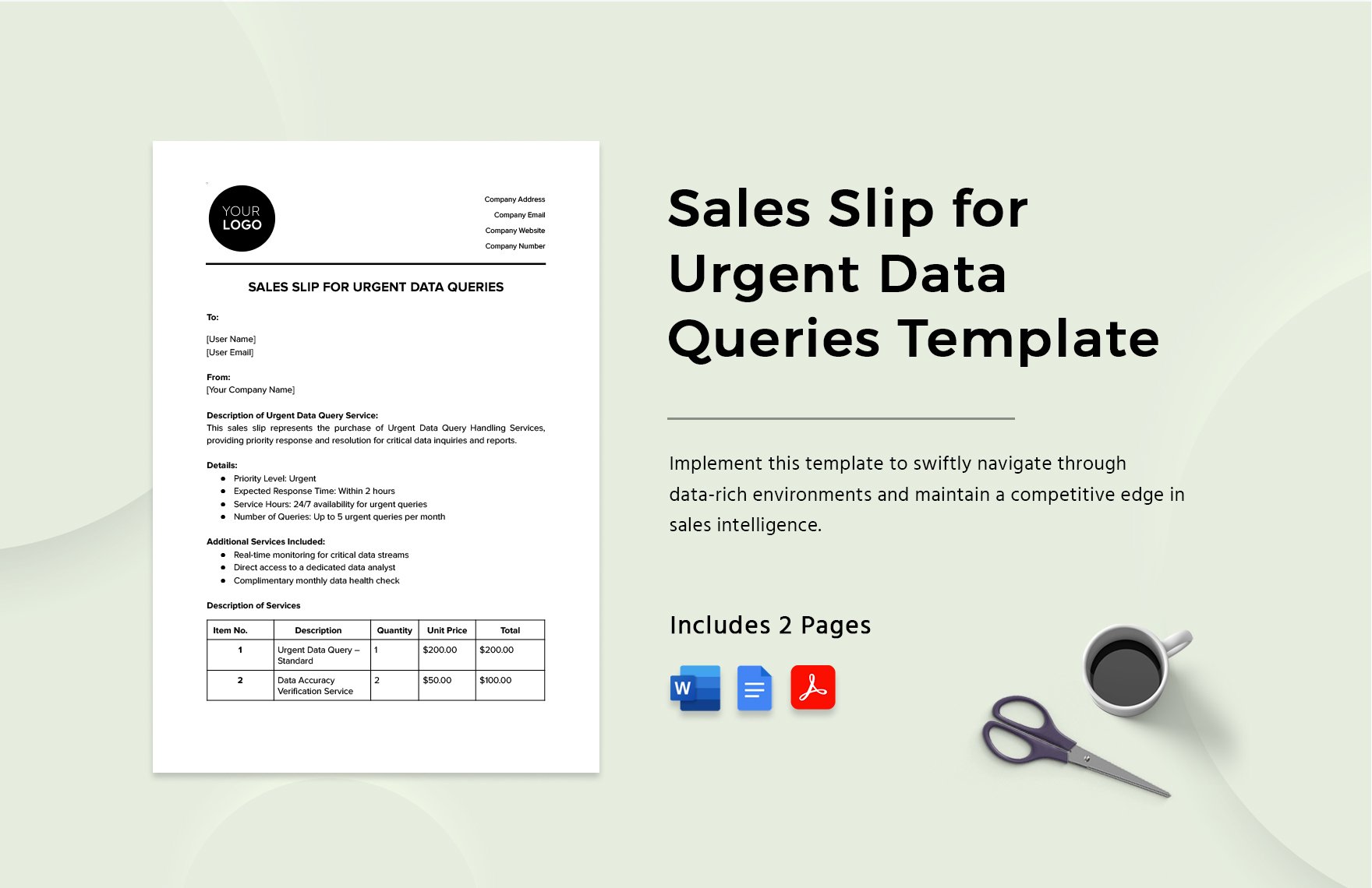 Sales Slip for Urgent Data Queries Template in Word, Google Docs, PDF