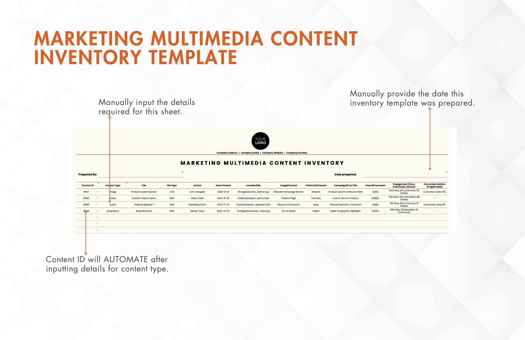 Marketing Multimedia Content Inventory Template