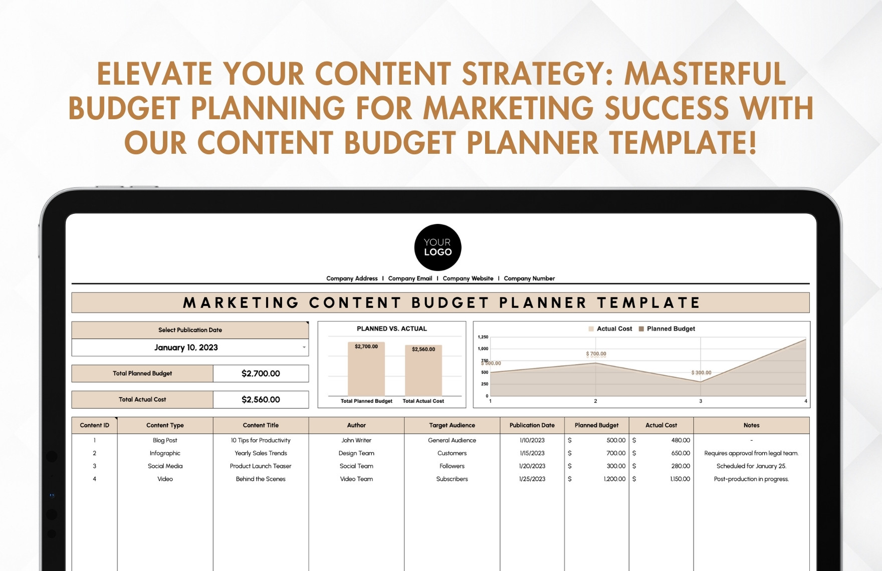 Marketing Content Budget Planner Template